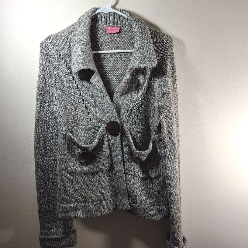 VTG EUC BGBG Women's Heather Gray Long Sleeve Cable Knit Cardigan Sweater M
